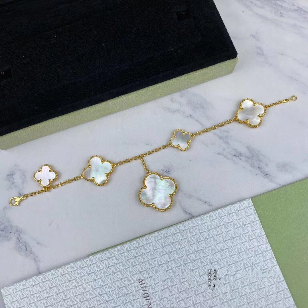 VCA MAGIC CLOVER MOP GOLD BRACELET 5 MOTIFS