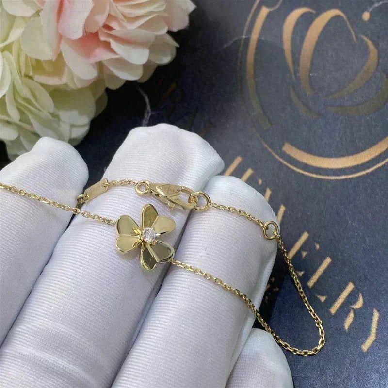 VCA FRIVOLE GOLD FLOWER PINK MALACHITE BRACELET